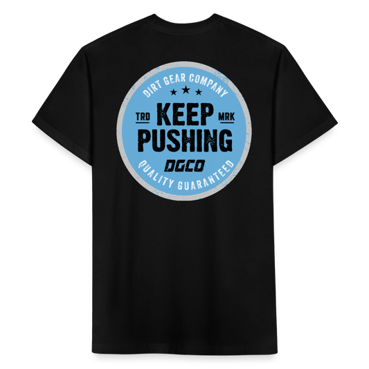 Blue on Black Keep Pushing Circle - black